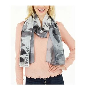Calvin Klein Ombre Floral Watercolor Gray/Black Scarf Wrap NWOT